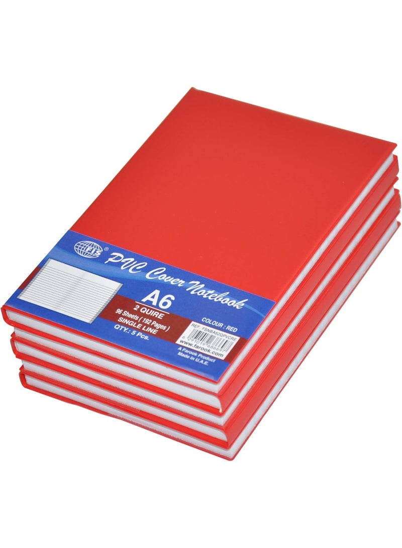 FIS PVC Cover Notebook, 96 Sheets, 192 Pages, A6 Size, Single Line, Red - FSNBA62QPVCRE, 5-Pieces - Image 3